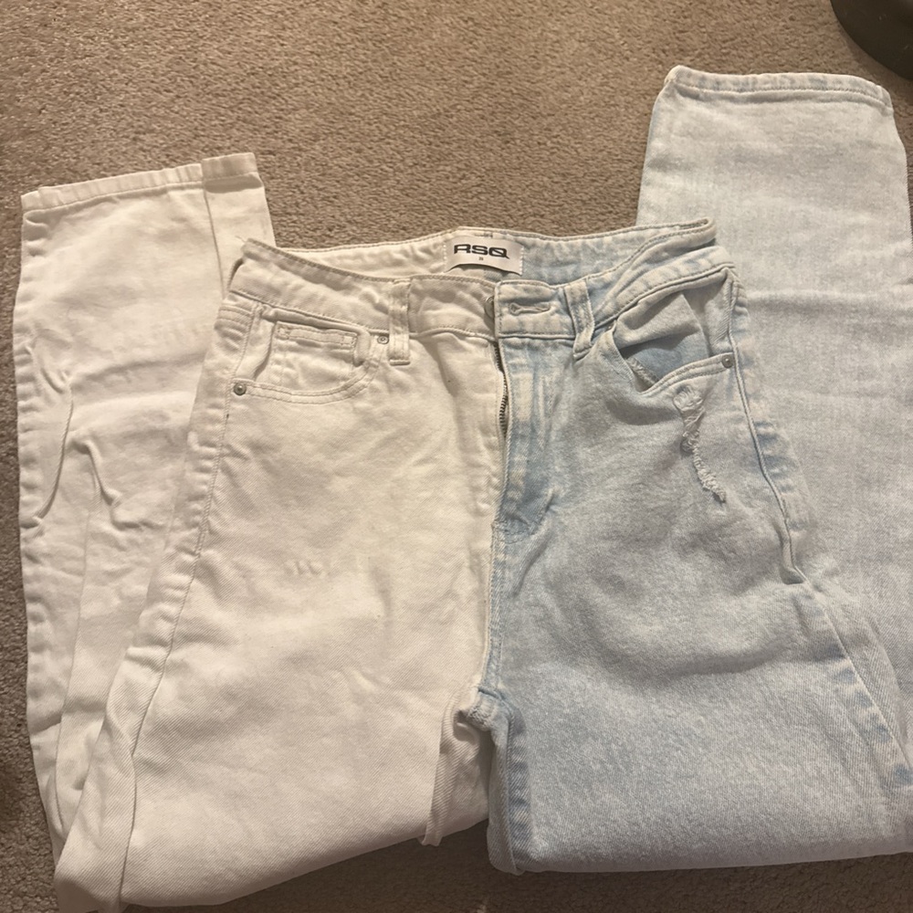 RSQ Women's Light Blue and White Straight Leg Jeans